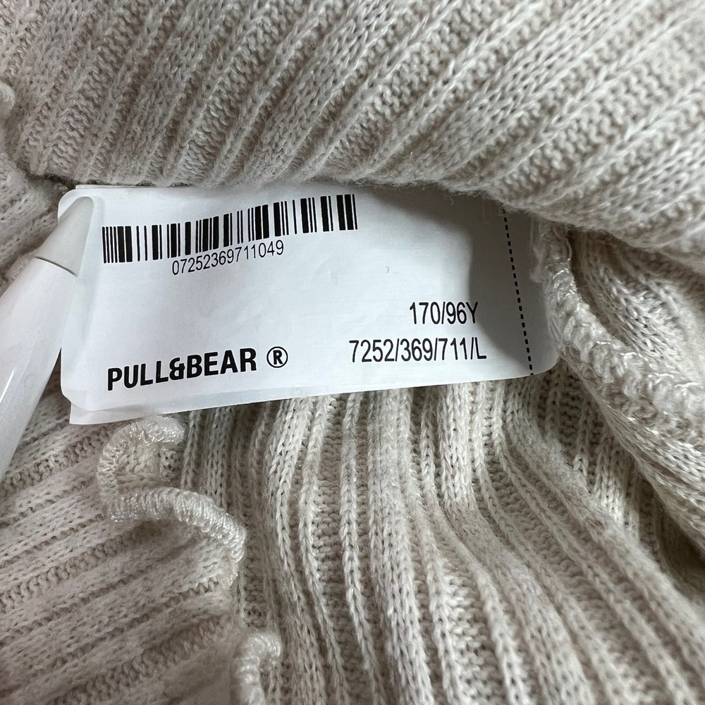 Pull & Bear Ribbed Beige S Top Lettuce Hem Long Sleeve Coquette Balletcore Rose - Picture 6 of 9
